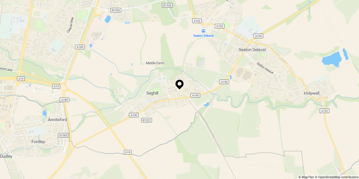 Approximate location of Twickenham Court, Seghill, Cramlington, NE23 7TB