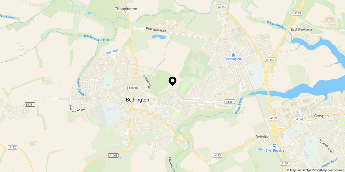 Approximate location of Acomb Court, Bedlington, NE22 5QP