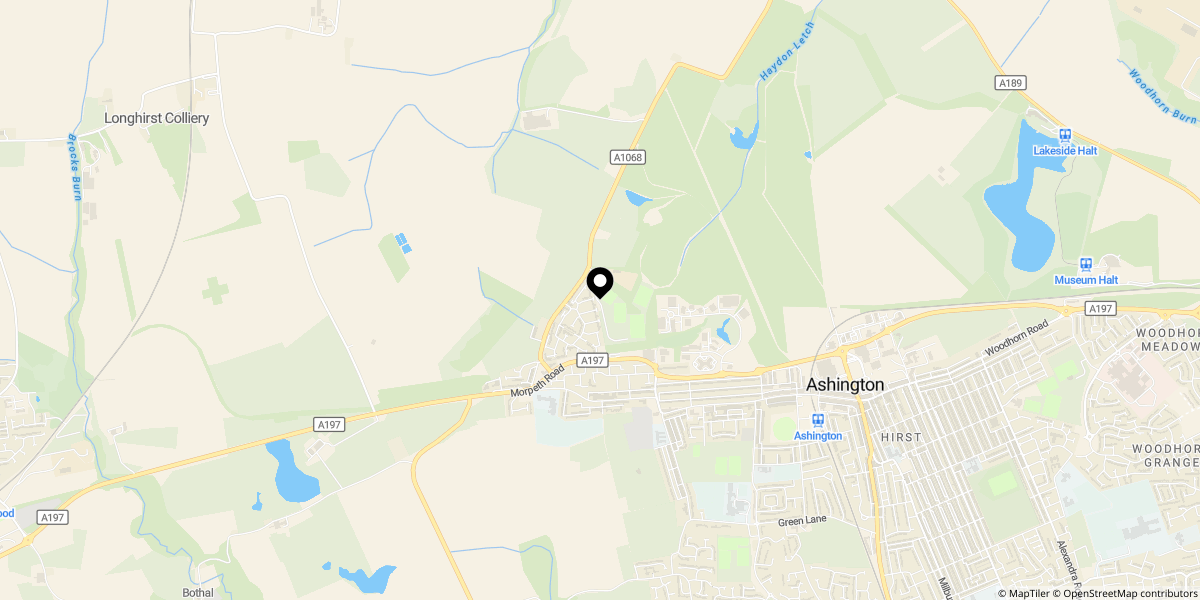 Approximate location of Belford Meadows, Ashington, NE63 8SH