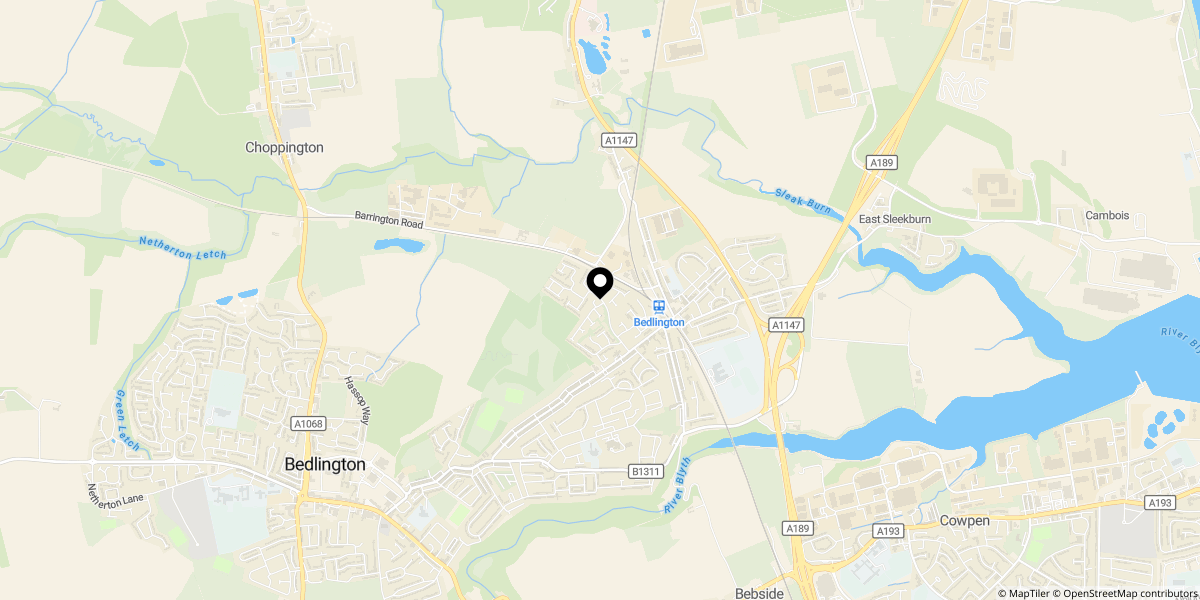 Approximate location of Stirling Drive, Bedlington, NE22 5YF
