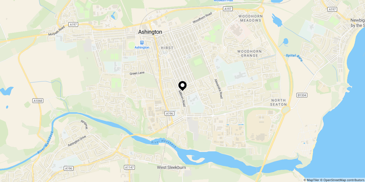 Approximate location of Bywell Road, Ashington, NE63 0LN.