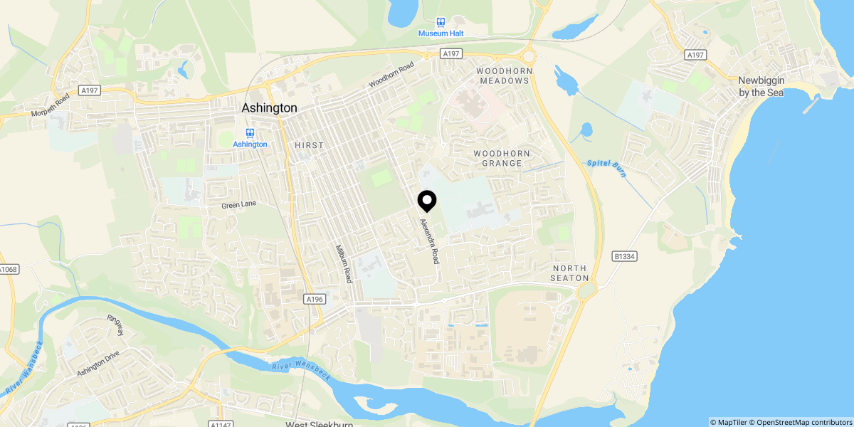 Approximate location of Parkside Court, Ashington, NE63 9WE