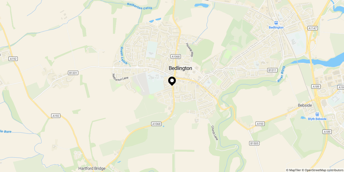 Approximate location of Hartlands, Bedlington, NE22 6JF