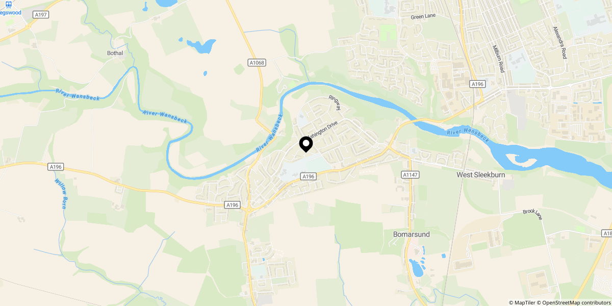 Approximate location of Woodhorn Drive, Choppington, NE62 5EP