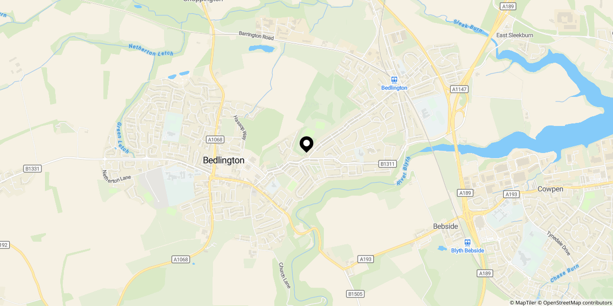 Approximate location of Victoria Terrace, Bedlington, NE22 5QE