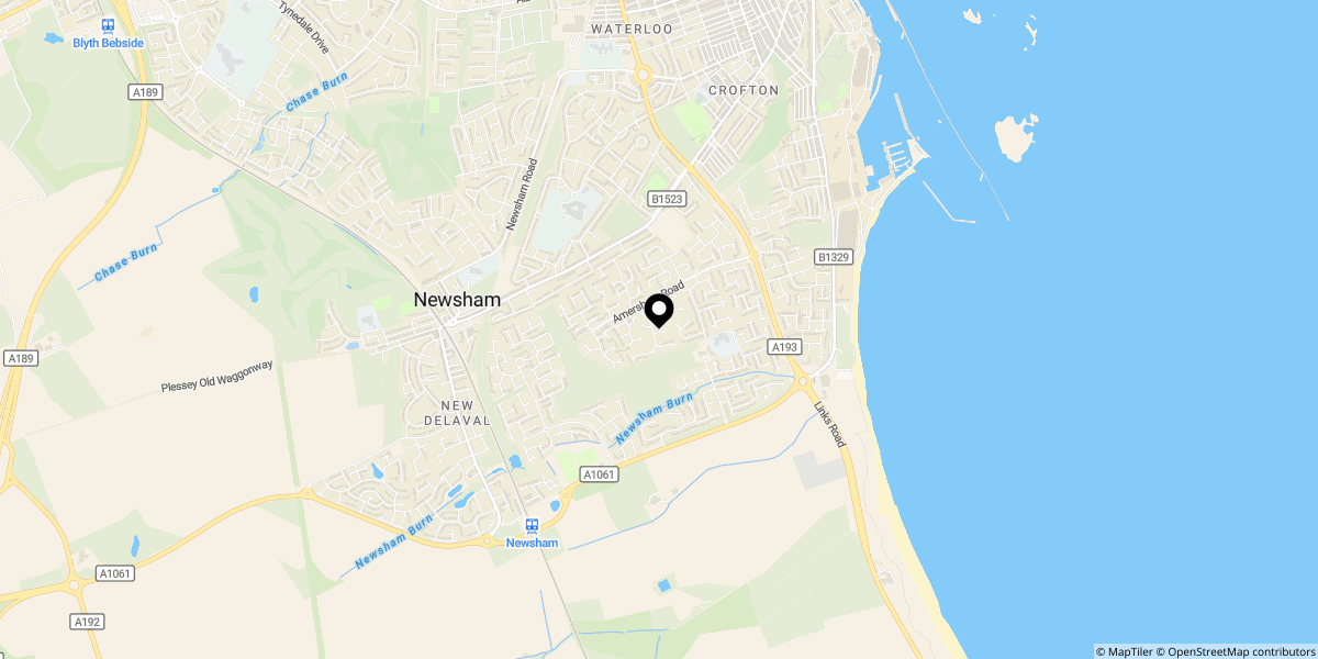 Approximate location of Dunkeld Close, Blyth, NE24 3SP