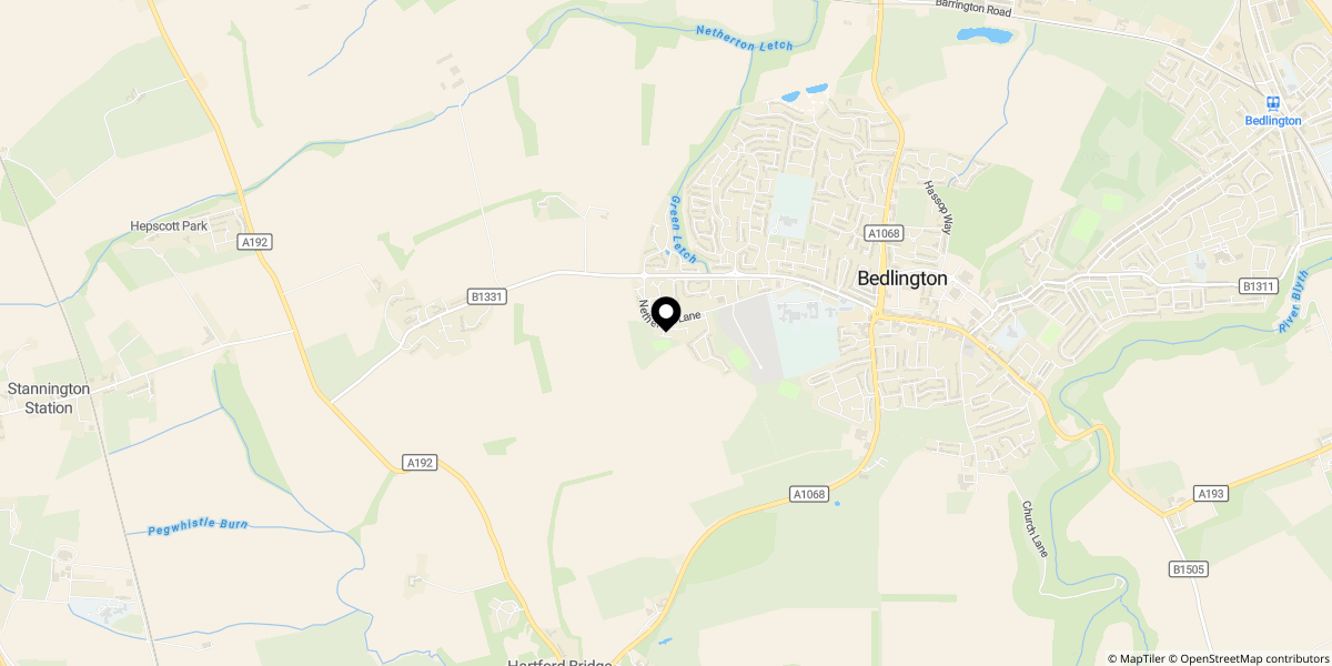 Approximate location of Red House Farm Estate, Bedlington, NE22 6HF