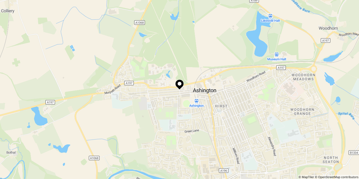 Approximate location of Seventh Row, Ashington, NE63 8HX