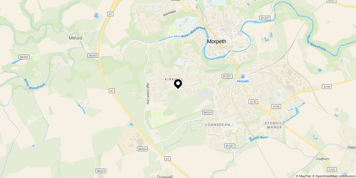 Approximate location of Swansfield, Morpeth, NE61 2AE
