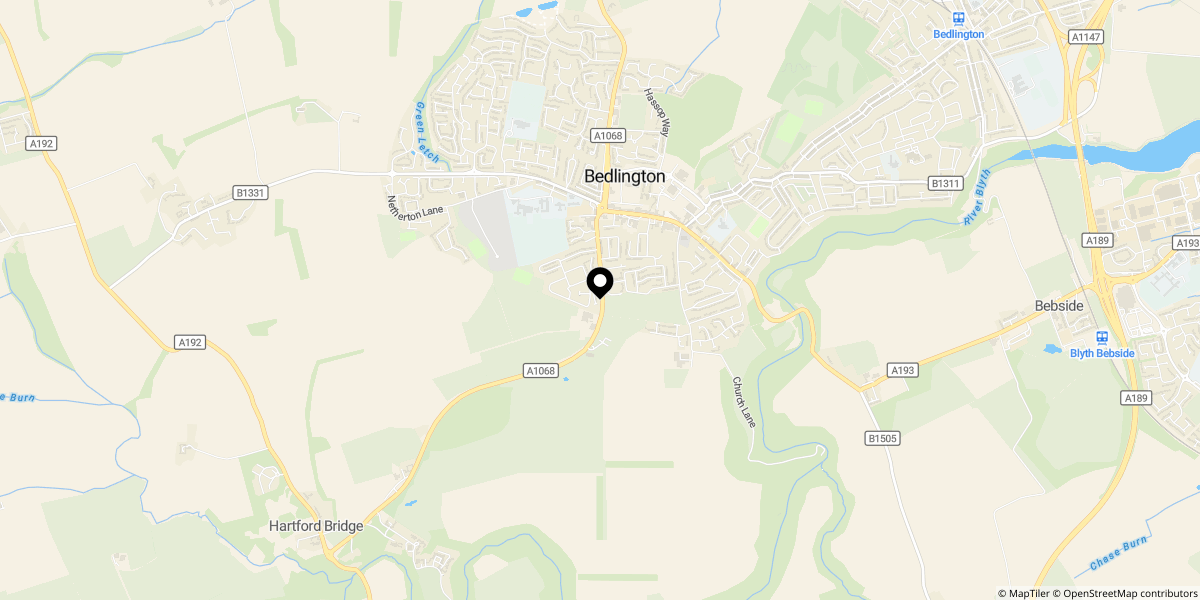 Approximate location of Hotspur Avenue, Bedlington, NE22 5TB