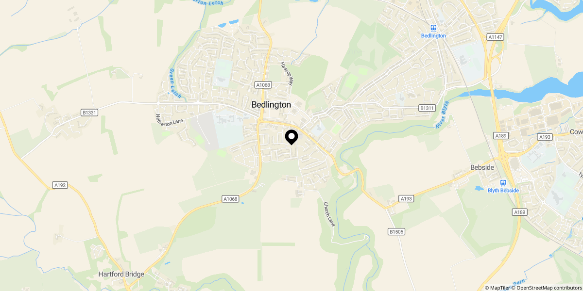 Approximate location of Acorn Avenue, Bedlington, NE22 5SP